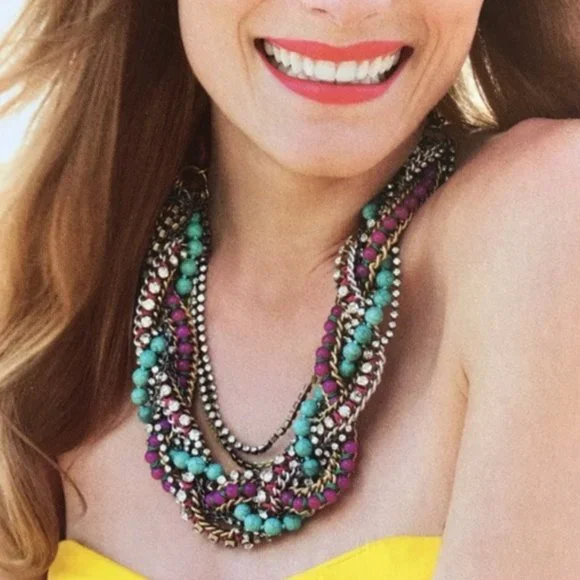 Stella & Dot | Vivid Bamboleo Rhinestone+Handwoven Cupchain Statement Ne… - Picture 2 of 16